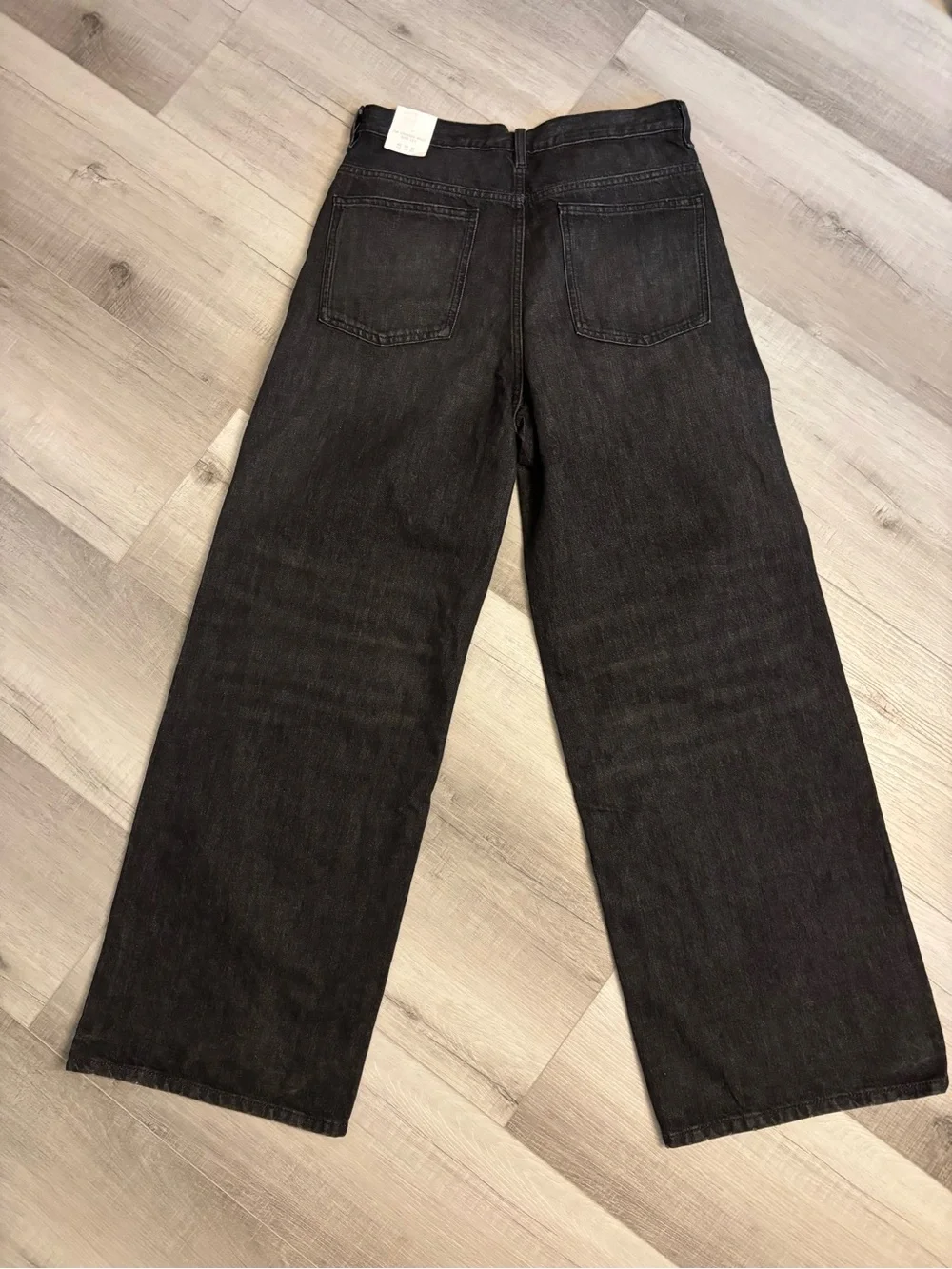 Zara The Crossed Waist Wide Leg Jeans Black Denim Women’s 10 NWT*
